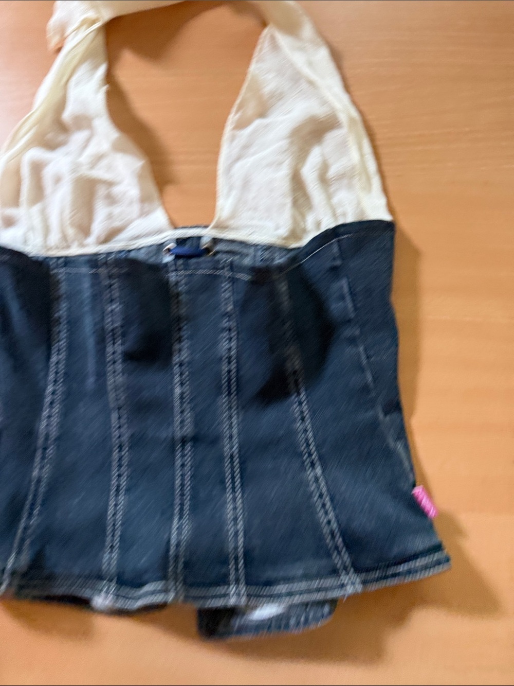 Ungaro Fever Cream Halter with Dark Blue Denim Corset - Picture 4 of 6
